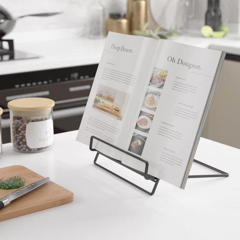 Cookbook Stand Holder for Kitchen Counter - Recipe Book Stand for Hands-Free Reading (Black)