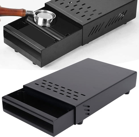 Coffee Knock Box Drawer - Stainless Steel Coffee Powder Box with Removable Rubber Strike Wood Pole and Non-Slip Base