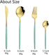 JASHII Flatware Serving Set 24 Piece, Stainless Steel Silverware Set, Mint Green Gold Cutlery for Modern Elegant