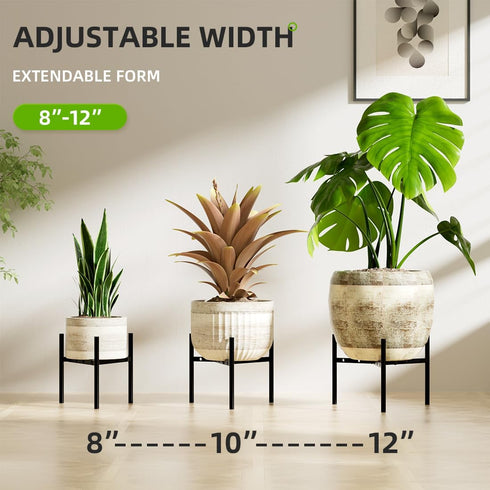 8"-12" 9.5" 1 Pack Plant Stand Indoor Adjustable Pot Holders, Metal Plant Stand Outdoor, Anti-Rust Black Metal Plant