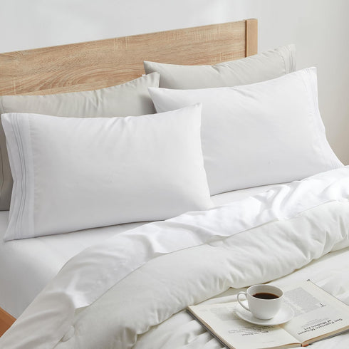 Nestl White King Pillow Cases - 20x40 Inches, Soft Microfiber, Envelope Closure, Set of 2