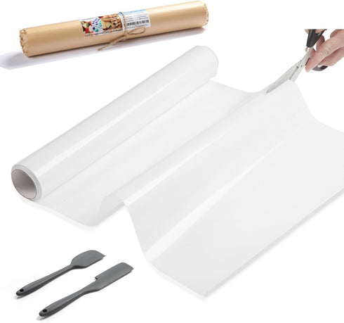 Silicone Baking Mat Roll with 2 Spatulas Set, 12IN x 8FT Non-Slip Pastry Mat, Reusable Oven Liner