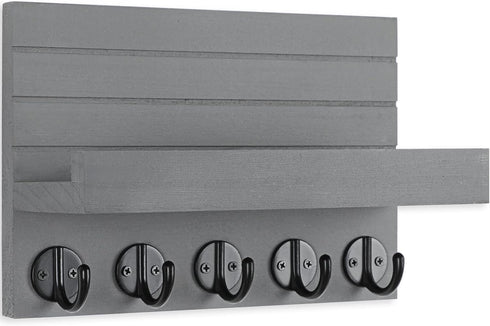 Key Holder for Wall, Decorative Key and Mail Holder with Shelf Has Large Key Hooks for Bags, Coats, Umbrella – Paulownia Wood Key Hanger with Mounting Hardware (9.8”W x 6.7”H x 4.2”D) by Lwenki