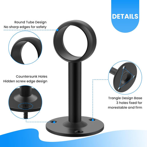 SDTC Tech 1-1/4 Inch Curtain Rod Ceiling-Mount Bracket - Stainless Steel Flange Rod Holder with Matching Screws, Black