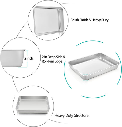 TeamFar Lasagna Pan, 12.3’’ x 9.75’’ x 2’’, Heavy Duty Stainless Steel Casserole Pan for Baking, Dishwasher Safe