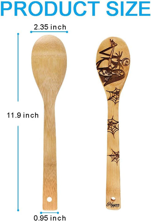 Nightmare Wooden Spoons, Fun Idea Serving Utensils Set, Burned Bamboo Kitchen Spoons, 5 Piece