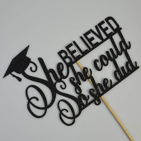 Graduation 2025 Cake Topper, She Did It Cake Sign, Congrats Grad Party Decorations in Black