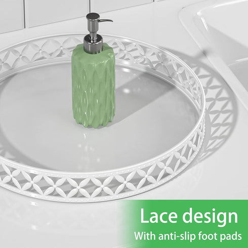 EKNITEY 11 Inch Bathroom Tray for Counter - White Decorative Vanity Organizer Storage Tray for Cosmetics and Perfume