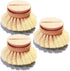 AMERWASH PLUS Classic Dish Brush Replacement Head 3 Packs, Natural Bristle Tampico