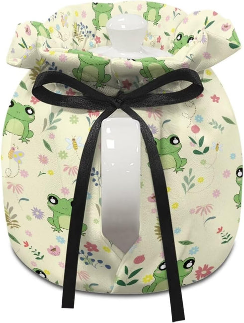 Cartoon Frog Tea Pot Cozies with Adjustable Drawstring, Dustproof Kettle Cover for Breakfast Pots, Machine Washable
