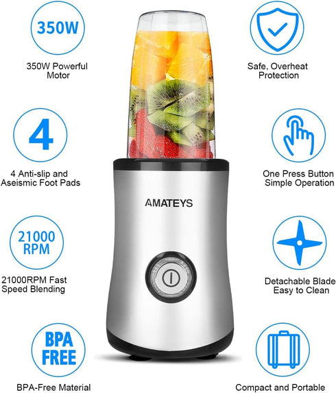 Personal Blender with Button, 350W Professional Kitchen Blender for Smoothies, 17oz Portable, Easy Cleaning & Operation