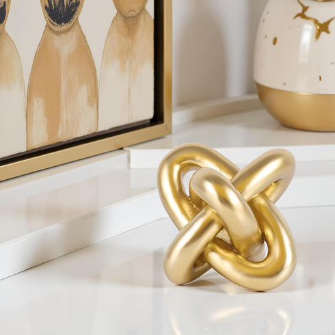 XMGZQ Gold Knot Decor for Coffee Table Book,Chain Link Living Room Decor Item for Bookshelf Entryway Nightstand TV