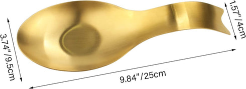 Stainless Steel Spoon Rest, Spatula Ladle Holder, Stainless Steel Utensil Spoon Rest Holder, Brushed Finish, Dishwasher Safe 9.8 x 3.7 Inch (Gold Fish Tail 2PCs)