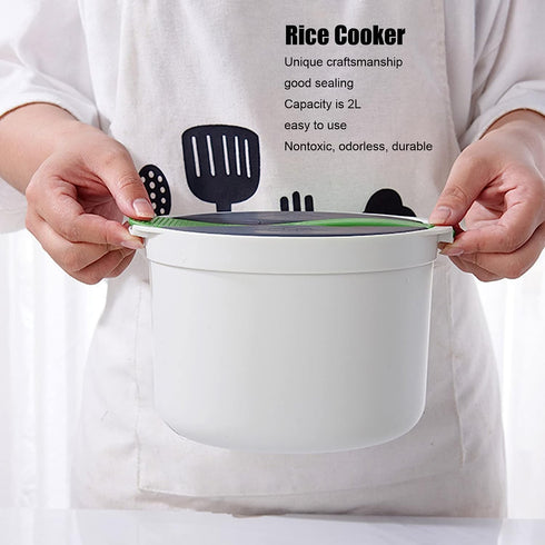 Microwave Rice Cooker Steamer, 2 L Microwave Cookware Set for Rice, Pasta, Vegetables, Non-Stick (Green)