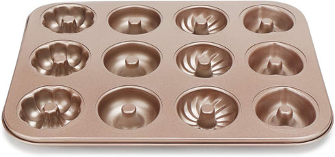 Beasea Nonstick Donut Baking Pans, 1 Pack 12 Cavity Carbon Steel Mini Donut Mold for Baking