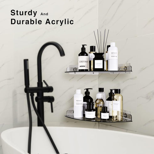 2 Pack Bakzon Acrylic Corner Shelves, Adhesive Shower Caddy Organizer for Tile Walls, Wall Mounted Clear Bathroom