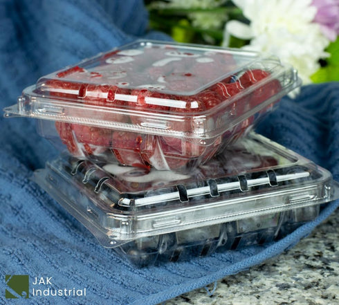 JAK Industrial 42 Pack 6 - Ounce Clear Plastic Vented Berry Containers with Clamshell Lids - For Blueberries