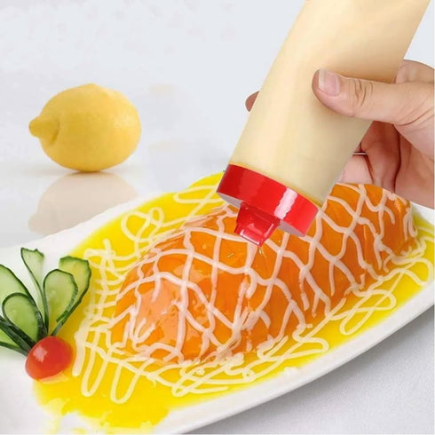 FILFEEL 4-Hole Squeeze Type Sauce Bottle, Resin for Ketchup, Jam, Mayonnaise, Olive Oil, Yellow/Red