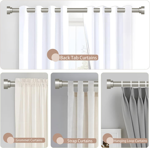 HEI! DEAR Silver Curtain Rods, 18 to 60 Inch (1.5-5ft), 1 Inch Heavy Duty Adjustable Curtain Rod Set, Modern Decorative
