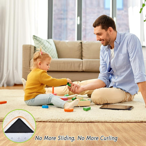 8 Pcs Rug Tape, No Damage Hardwood Floor Grippers for Rugs, Non Slip Carpet Tape (Black)