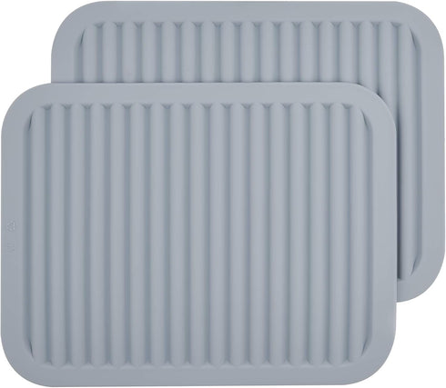 Silicone Trivet Mat Set of 2 Light Grey, Hot Pads for Kitchen, Flexible Small Drying Mat, Large 12x9 Pot Holders