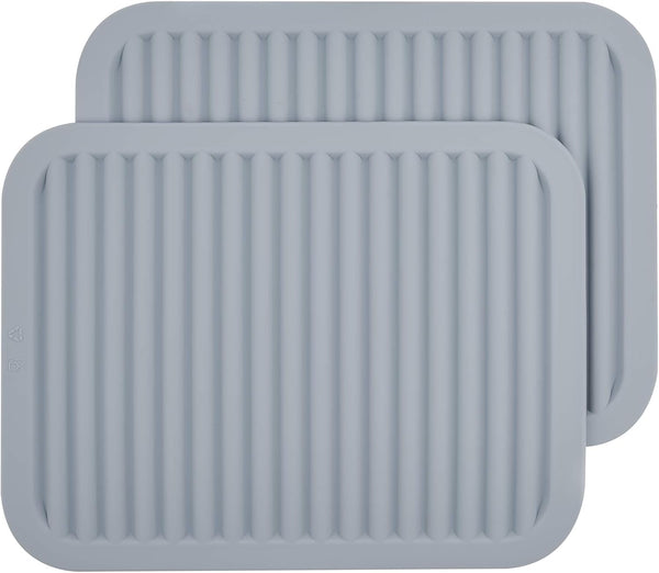 Silicone Trivet Mat Set of 2 Light Grey, Hot Pads for Kitchen, Flexible Small Drying Mat, Large 12x9 Pot Holders