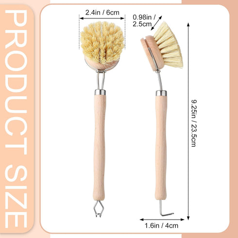 Maxdot 4 2 Inch Pcs Kitchen Dish Brush with Beechwood Handle Natural Wooden Handle Scrub Brush Fiber Bristles Dish