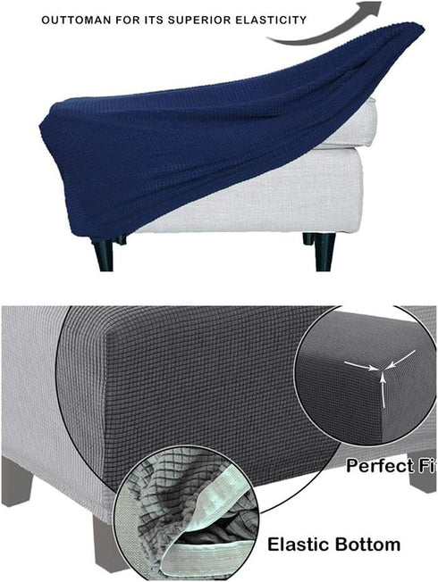 VIENLOVE Rectangle Ottoman Slipcover Polyester Blend Footstool Protector Covers Stretch with Elastic Bottom Feature