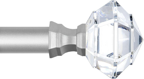 TONIAL Curtain Rods: 32 to 58 Inch Telescoping Decorative Drapery Rod with Acrylic Diamond Finial, Nickel Finish