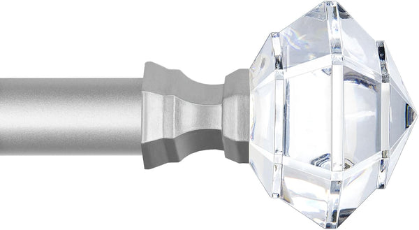 TONIAL Curtain Rods: 32 to 58 Inch Telescoping Decorative Drapery Rod with Acrylic Diamond Finial, Nickel Finish