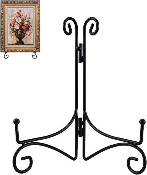 Black Iron Plate Stand, 12 Inch Holder for Display, Small Metal Plate Stands for Cookbook, Picture Frame