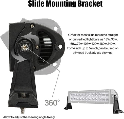LED Light Bar Side Mounting Bracket Base Mounting Universal Bracket Kit for 7 to 52 inch Light Bar (2PCS)