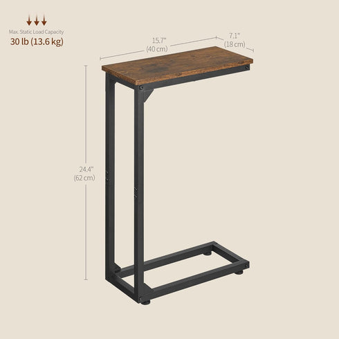 DALEMHOME Set 2 HKET1003-2BR C Shaped End Table, Couch Table That Slide Under, Small Side Table for Couch, Sofa