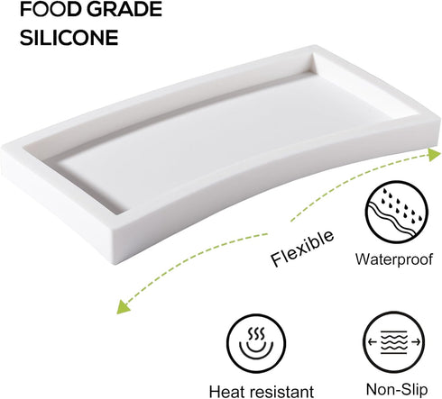 White Small Bathroom Tray, Silicone Vanity Tray for Soap Dish, Sponge Holder, Kitchen Sink Organizer for Countertop