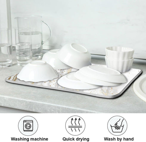 Marble Dish Drying Mat for Kitchen Counter, Large 18x24 inch White Golden Marble Gray Drying Mats