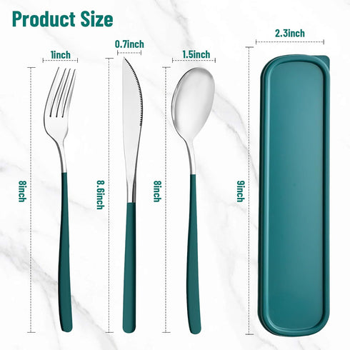 Travel Utensils with Case, 4pc Reusable Utensils Set with Case, Camping Utensil Set, Portable Silverware Lunch Utensils Set for Work Camping School (Green) by HMDZMR
