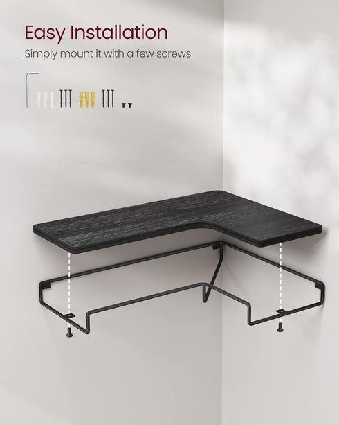 Set 2, ULLS831B22 VASAGLE Corner Shelf Wall Mount of Corner Floating Shelves, Small Corner Wall Shelf for Decor