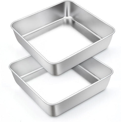 TeamFar Set of 2, 6 Inch Square Cake Pan, Stainless Steel Baking Pan for Lasagna Cake Brownie, Heavy Duty & Dishwasher