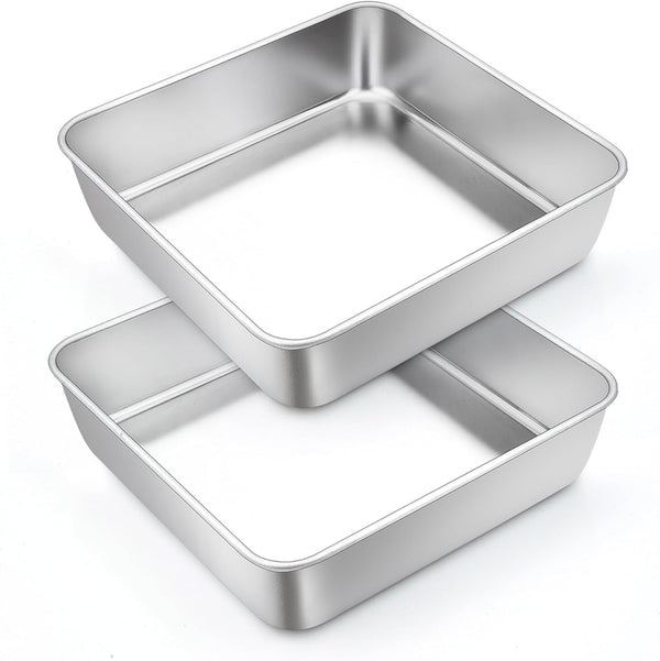 TeamFar Set of 2, 6 Inch Square Cake Pan, Stainless Steel Baking Pan for Lasagna Cake Brownie, Heavy Duty & Dishwasher