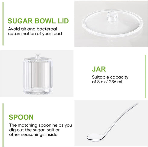 6 (8 oz,Clear) Tioncy Pcs Ice Cream Bar Supplies Sugar Bowls with Lid and Spoon Acrylic Candy Dispenser Party Bar Hot