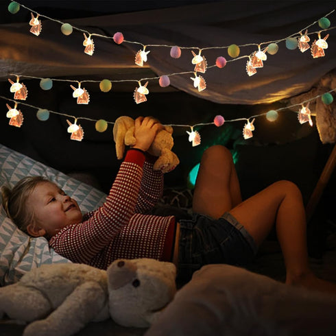 ChiRee 9.85FT Unicorn String Lights Cute Pom Poms Fairy LED String Lights Battery Operated with Timer Decor Lights