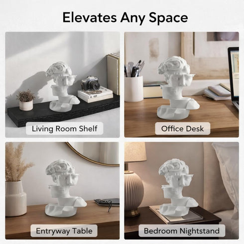 Delta Loom Bookshelf Decor Statue - Abstract Fragmented Bust Sculpture Aesthetic, Modern Greek David Head Art