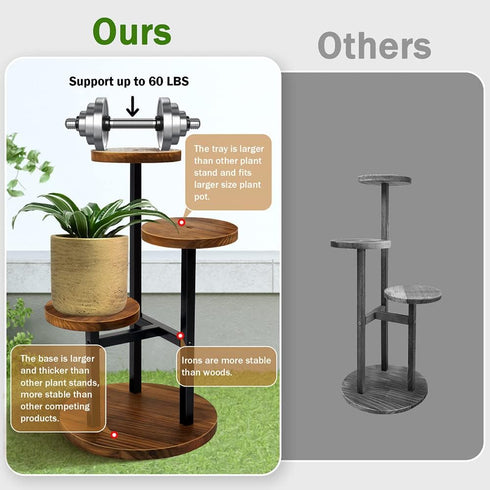 3 AUGOSTA Tier Plant Stand, Tall Metal Wood Shelf Holder for Indoor, Outdoor Display Rack Flower Pot Stand for Corner