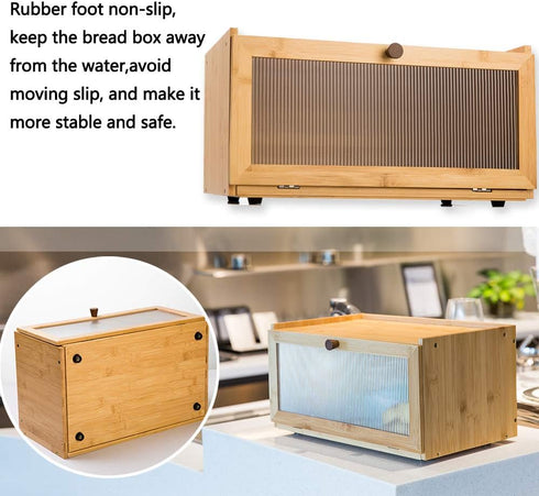 Counter-Large ETMI Bamboo Bread Box for Kitchen Capacity Bread Storage Container Farmhouse Bread Box with Window Bread