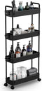 SOLEJAZZ 4 Tier Slim Storage Cart, Mobile Bathroom Organizer, Rolling Utility Cart, Black