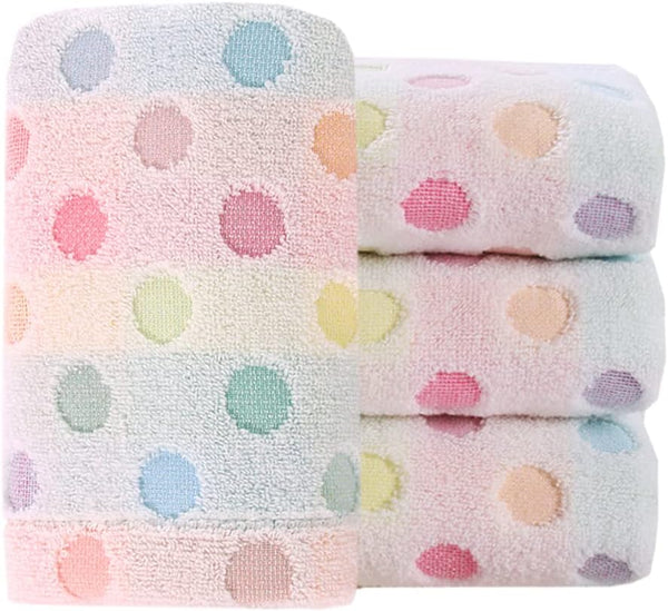 Pidada Hand Towels Set of 4, Colorful Polka Dot Pattern, 100% Cotton, Soft Absorbent Decorative Towel