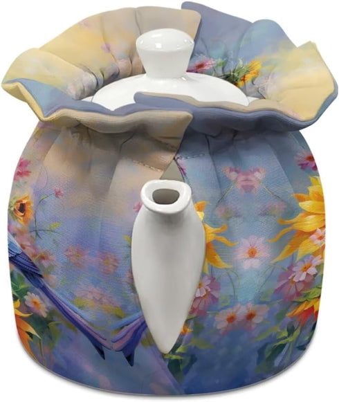 Sunflower Butterfly Hummingbird Tea Pots Cosy Kitchen Tea Pot Dust Cover Insulated Kettle Cover Breakfast Warmer for Home Kitchen Decorative Easy to Clean and Portable Xmas Decoration