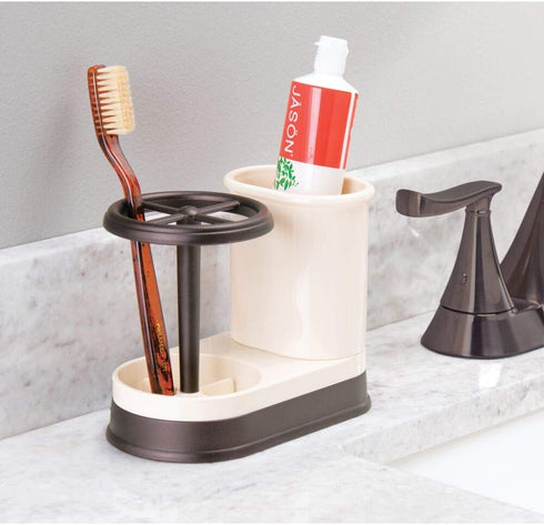 Countertop 4 mDesign Decorative Bathroom Dental Storage Organizer Holder Stand for Electric Spin Toothbrush/Toothpaste