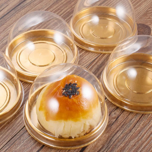 EchoDone 50 Set Clear Plastic Mini Cupcake Boxes, Muffin Pod Dome Single Container Box (Gold)
