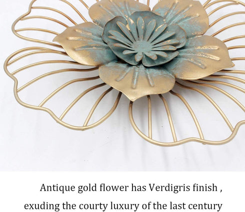 Funerom Golden Floral Wall Decoration, Metal Flower Wall Decor 11x1.5x11 inches